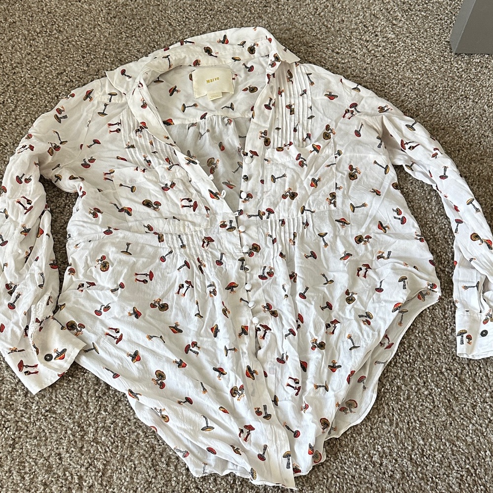 Maeve White Blouse with Red and Brown Pattern